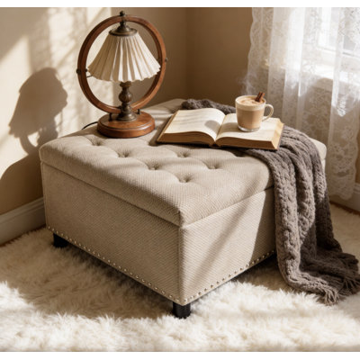 Repose-pieds avec rangement, banc rembourré capitonné, repose-pieds carré avec repose-pieds, repose-pieds, pour salons, chambres à coucher, coins, dortoirs et appartements