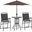 Outsunny 4 Piece Outdoor Patio Dining Furniture Set, 2 Folding Chairs, Adjustable Angle Umbrella, Wave Textured Tempered Glass Dinner Table, Black