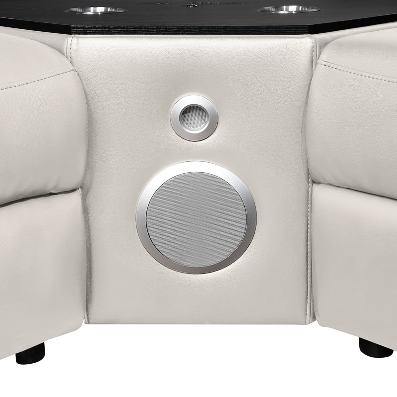 Canapé modulaire contemporain avec 2 réglages de puissance, appuis-tête réglables, charge sans fil, haut-parleur, barre à DEL, rangement et console optionnelle en quatre choix de couleurs