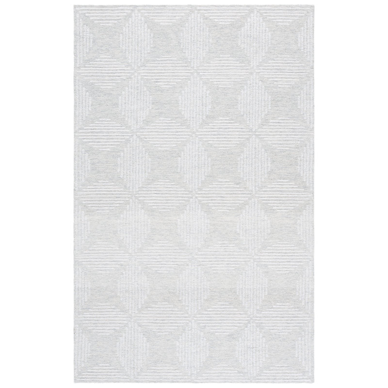 Ebony Hand Tufted Wool, Cotton Geometric Indoor Rug, Rectangle 6' x 9'