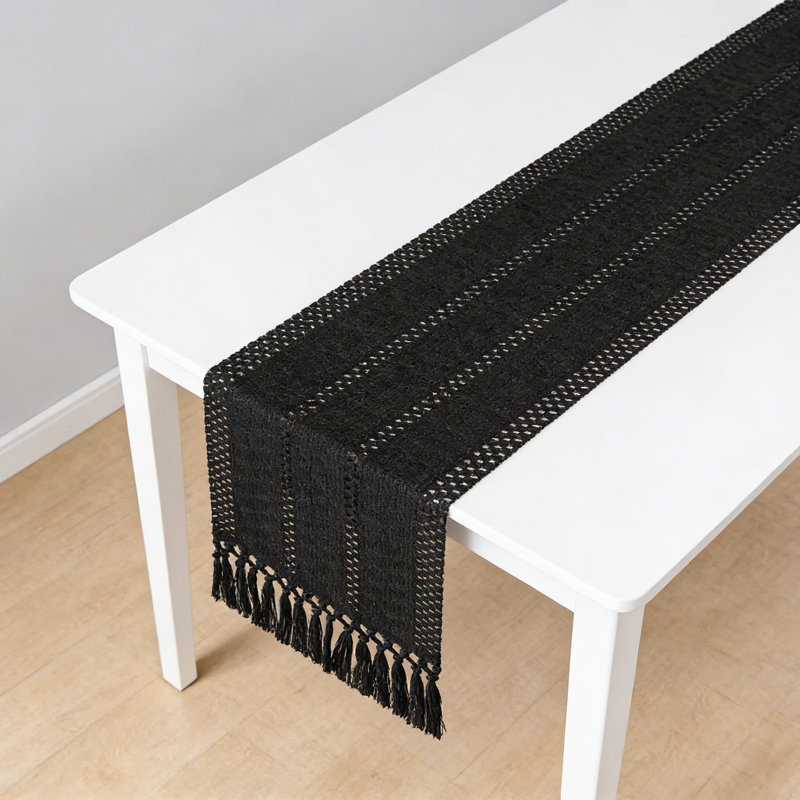 Macrame Table Runner With Fringed Edges, Woven Farmhouse Home Decor, 72 Inch Long Rectangular Table Cover For Dining Room And Kitchen