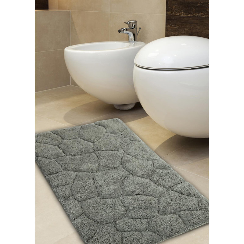 Troxell Cotton Blend Non-Slip Bath Rug, Light Gray