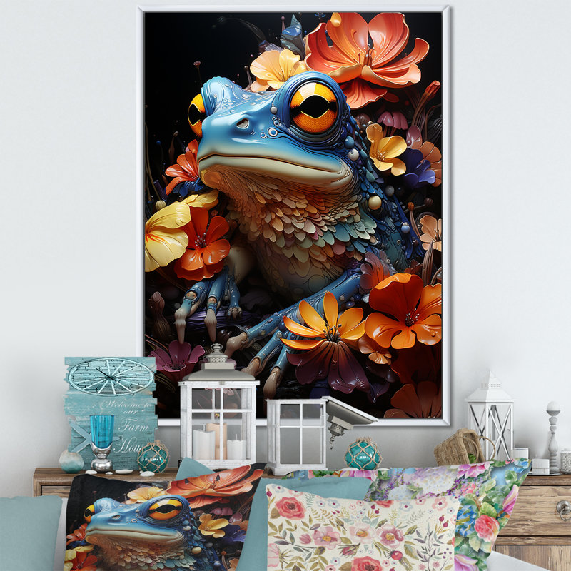 Cosmic Frog Journey sur impression sur toile, Cadre flottant blanc, H 20 po x l 12 po x P 1 po