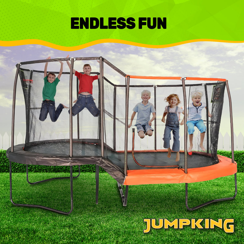 10' x 17' Black Steel Oval Trampoline with Enclosure