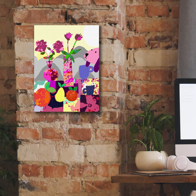 «Lavender Dog With Fruits» par Holly McGee, art mural sur toile, H 16 po x l 12 po x P 0,75 po