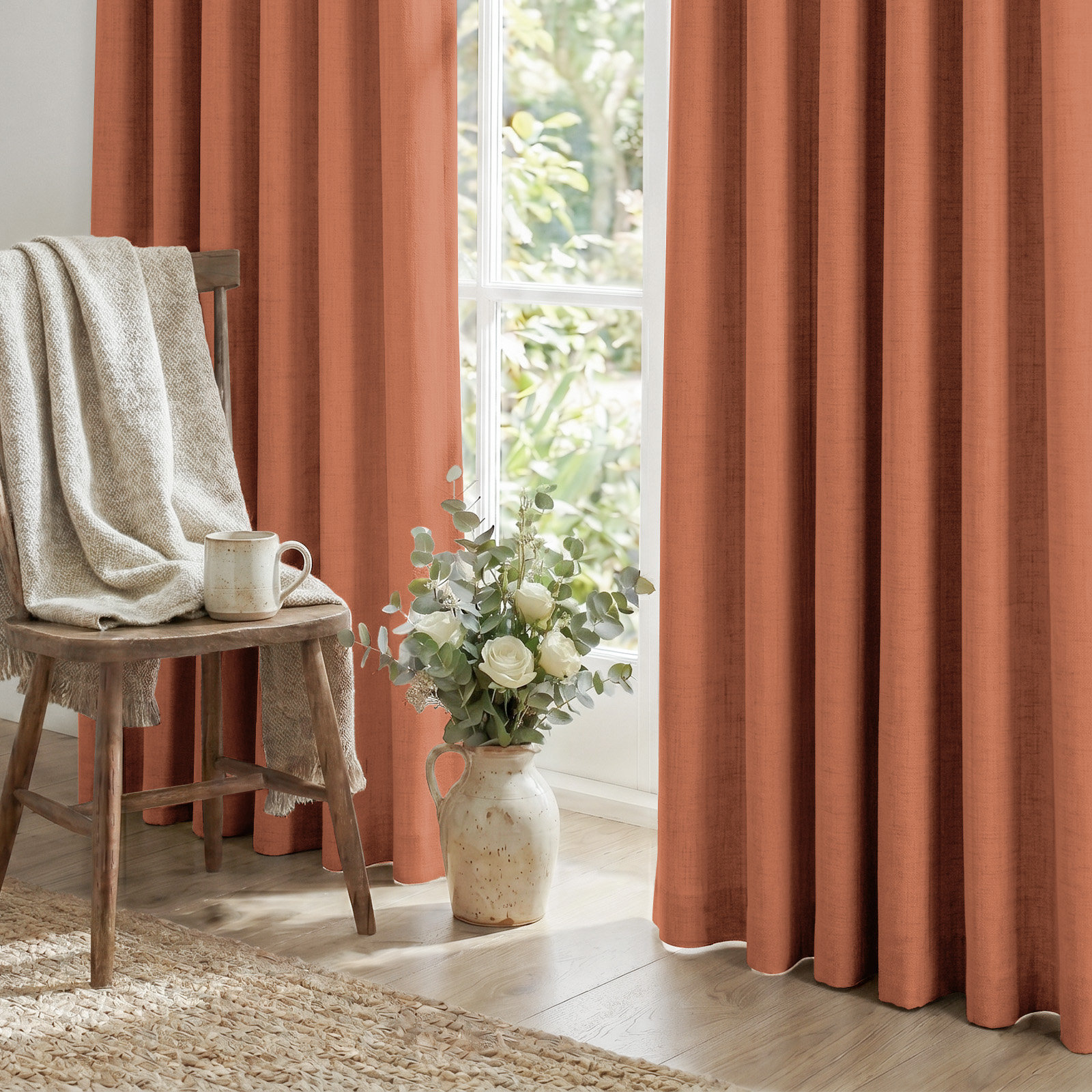 Graciella Faux Linen Blackout Curtain Set, 50" W x 84" L, Orange