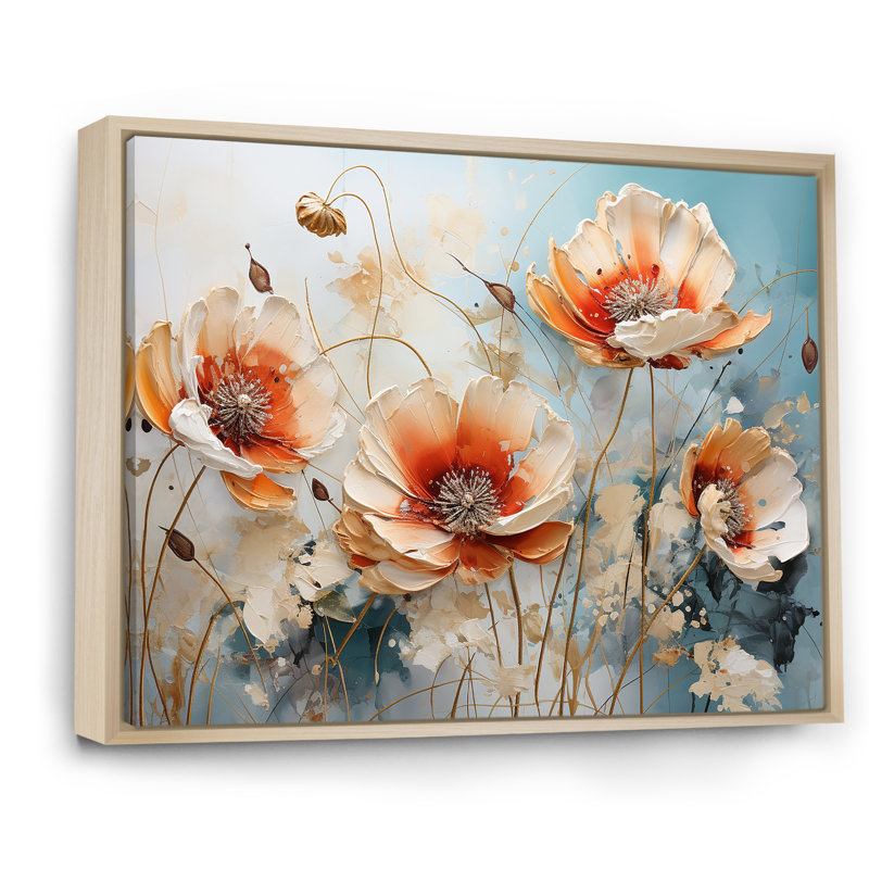 Peach Poppies Farmhouse Country Charm, Cadre naturel flottant, H 30 po x l 40 po x P 1,5 po
