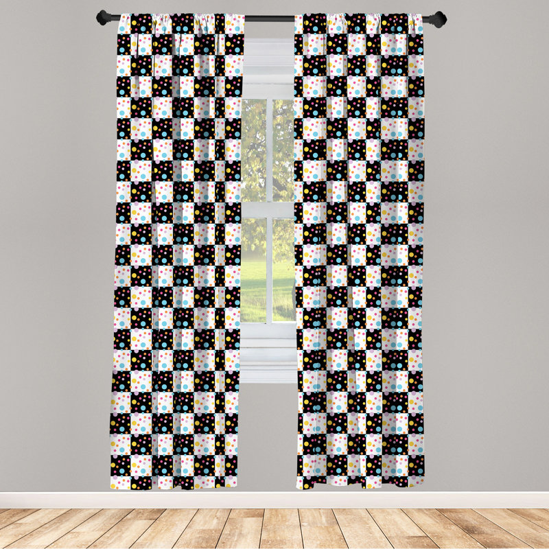 Colorful Checkered Semi-Sheer Rod Pocket Curtain Panels, 28" W x 84" L