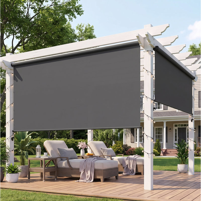 Store à enroulement extérieur sans cordon l 6 pi x L 6 pi, stores d'extérieur sans assemblage avec tissu amélioré 420 g / m², store à enroulement occultant 95% UV, abat-jour pour l'extérieur et l'intérieur (pas besoin de manivelle)