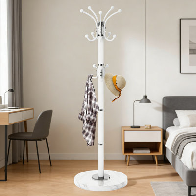 Portemanteau autoportant robuste avec crochets rotatifs à 360 degrés et base en marbre naturel, support pour arbre d'entrée en acier robuste avec 16 crochets pour le vestibule, le salon et le bureau