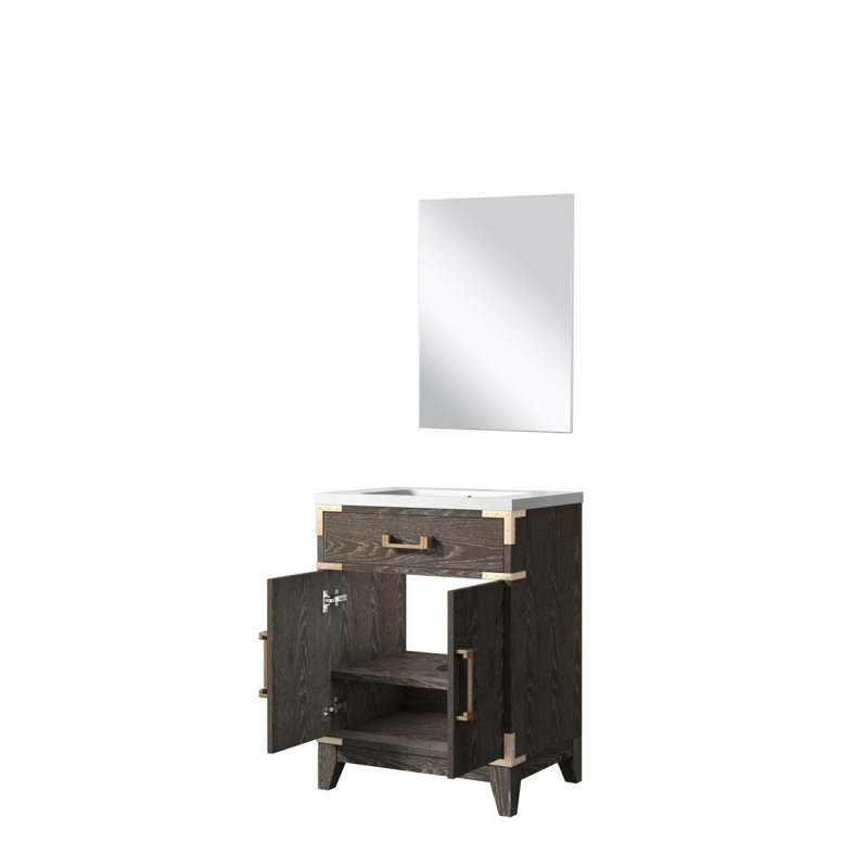 Meuble-lavabo simple en chêne brun l 24 po x P 18 po, comptoir en acrylique et miroir 18 po