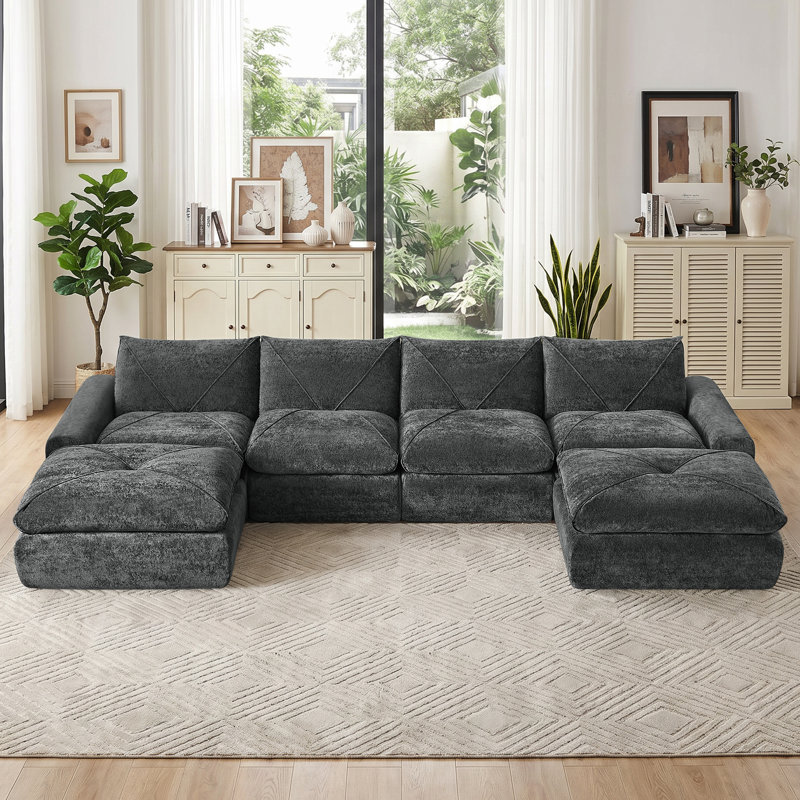 Canapés modulaires Boneless, Gris chenille, Forme en U (6 sièges)