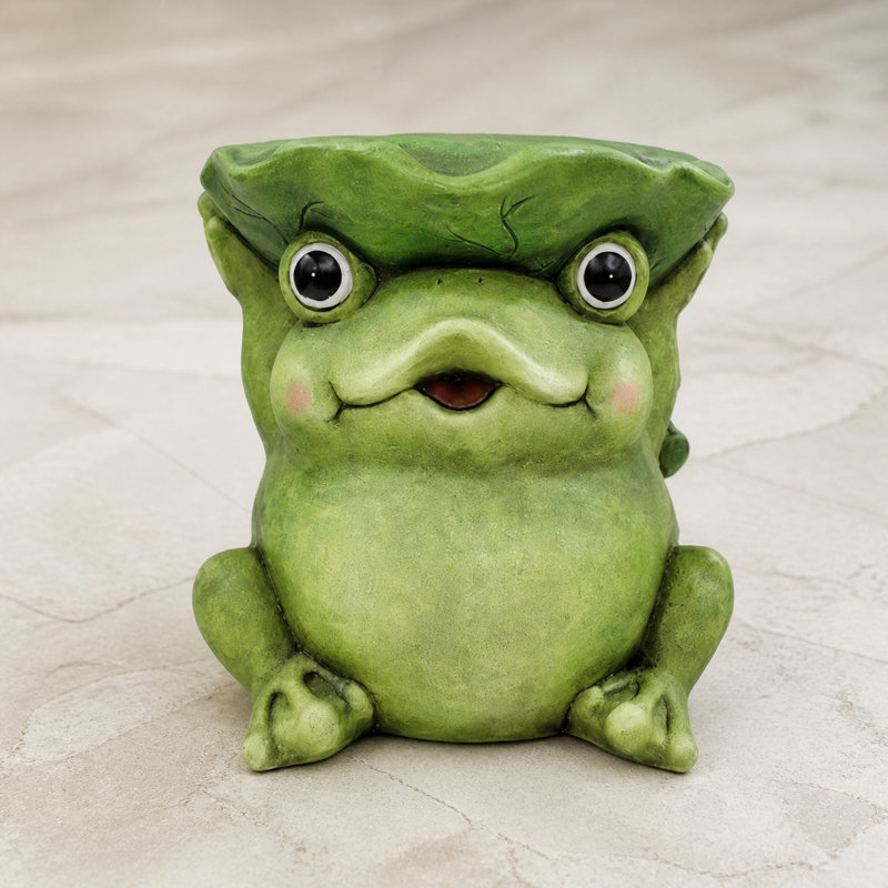 Frog Garden Statue with Lotus Leaf Hat