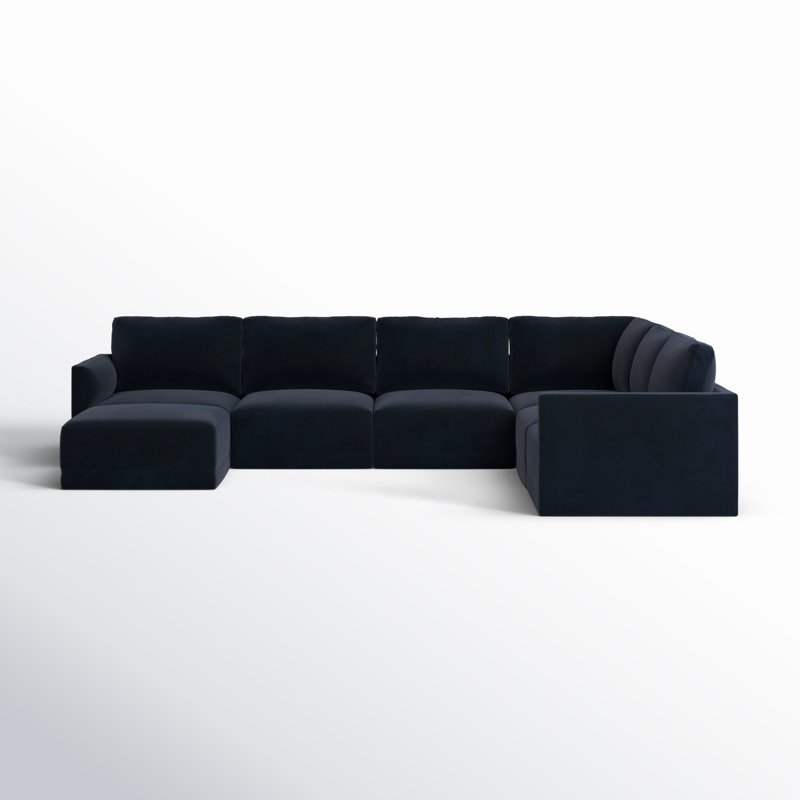 Deirdre Velvet U-Shaped Sectional Reversible, Navy Velvet