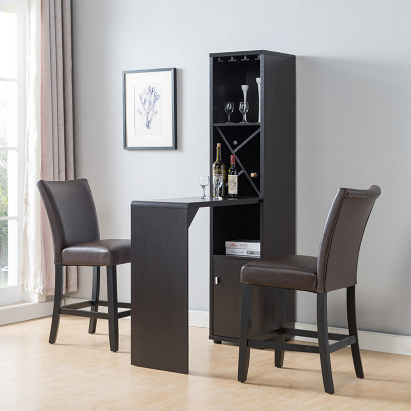 Armoire de bar, armoire de cuisine à longue table avec compartiment pour bouteilles de vin et tablettes ouvertes
