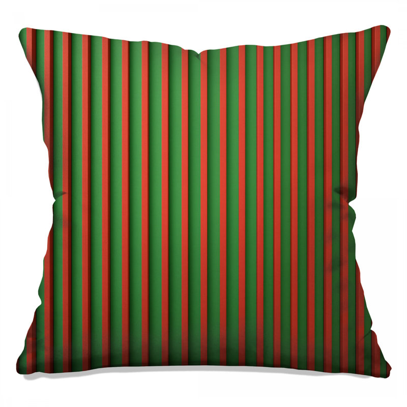 Coussins décoratifs vert et rouge à rayures verticales, 14 X 14 pouces