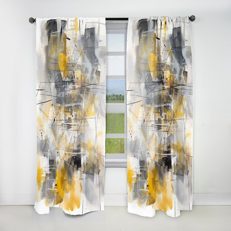 Jaune et gris au-delà de la toile I - Rideau moderne - Velours obscurcissant - 1 panneau, L 52 po x L 84 po
