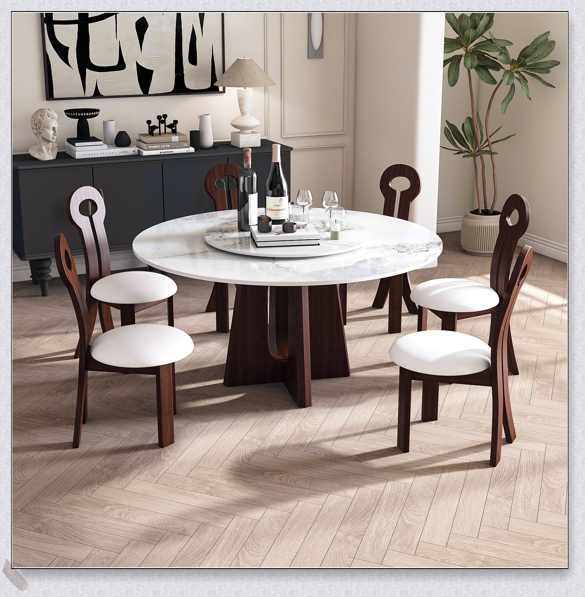Hokku Designs Modern Sintered Stone Round Dining Table with Solid ...