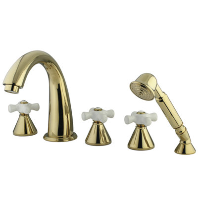 Naples Triple Handle Deck Mounted Roman Tub Faucet with Handshower