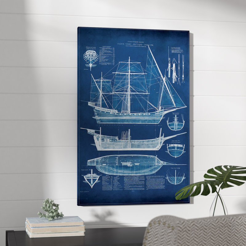 Breakwater Bay «Antique Ship Blueprint I», impression sur toile tendue, H 12 po x l 8 po x P 0,75 po, Toile tendue