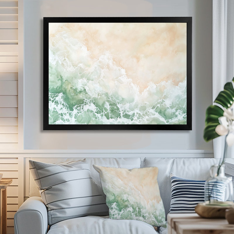 «Shimmering Reverie Of Storm» - art mural vagues côtières, H 12 po x l 20 po, Noir