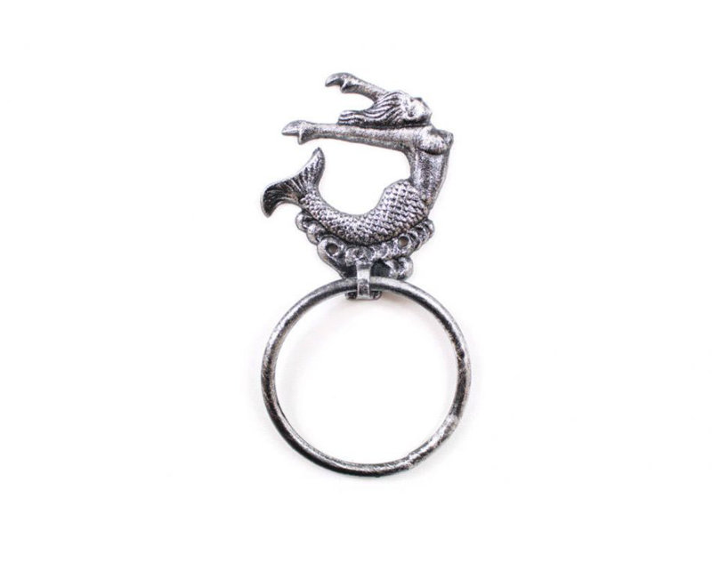 Anneau à serviettes elle offre design sirène en fonte moulé, Argent