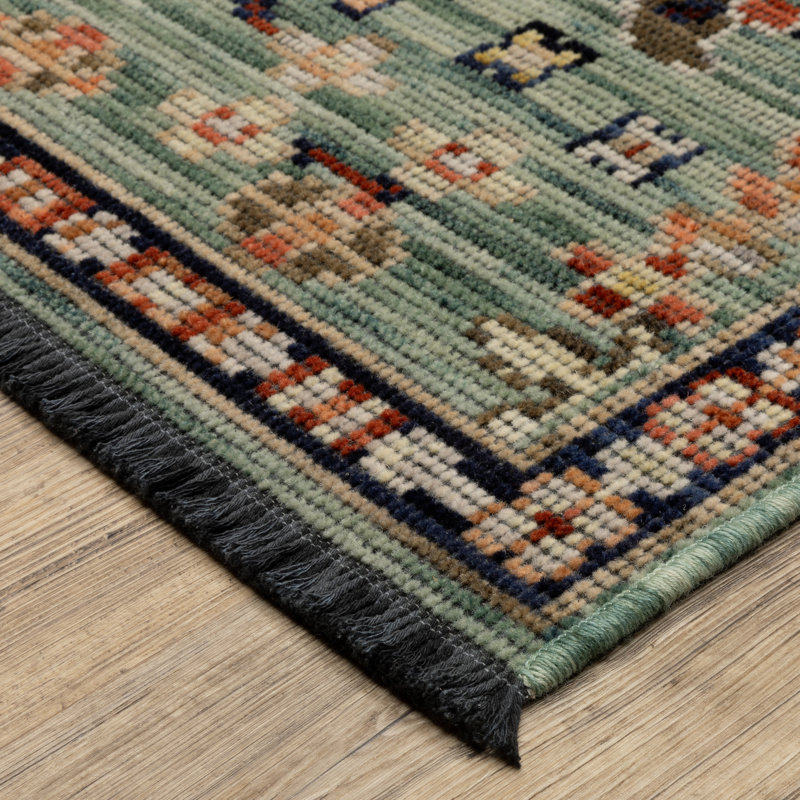 Tincie Traditional Floral Medallion Teal / Rust Wool Blend Area Rug, Teal / Rust, Runner 2'6" x 10'