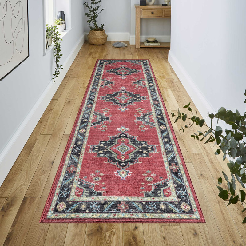 Lyanne Washable Non-Slip Red Area Rug, Rectangle 2'7" x 9'