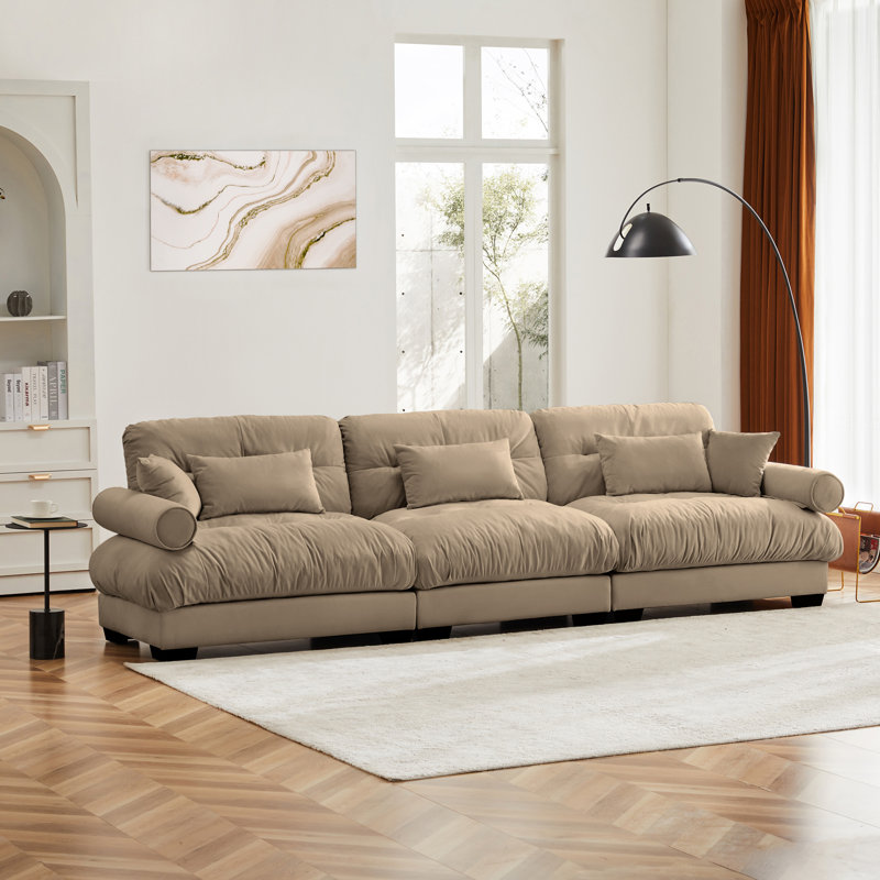 Sofa, 3 Seater Sofa, Velvet Sofa, For Living Room, Camel, 35" H x 130" W x 37" D