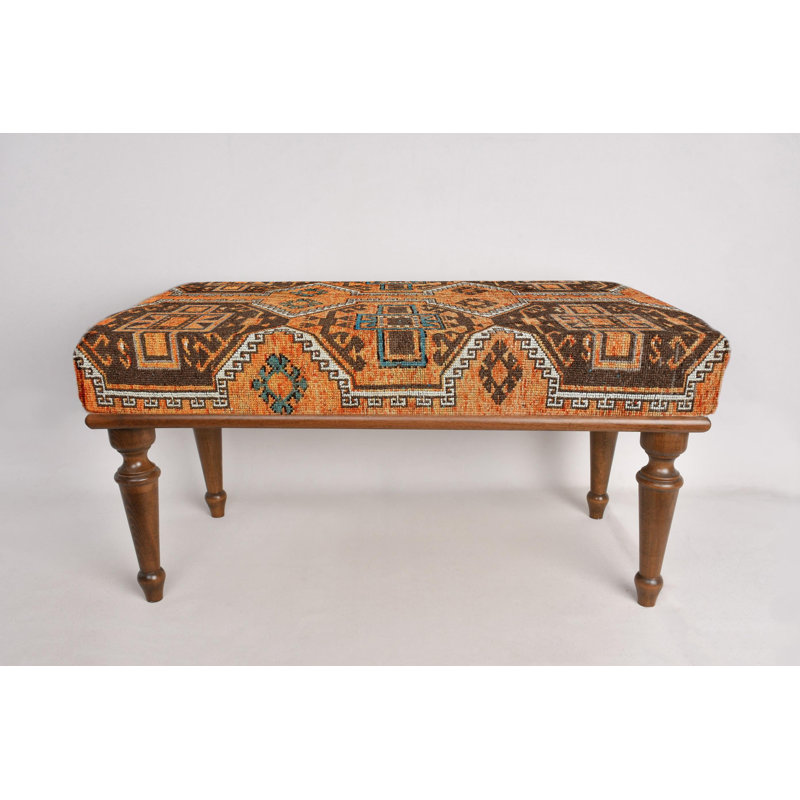 Cotton Upholstered Bench, 45cm H x 120cm W x 45cm D, Brown