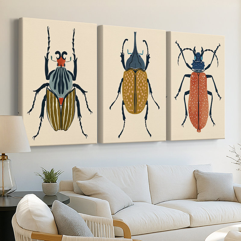 Beetle Bug I - Toile tendue avec châssis sur mesure - 3 pièces, H 12 po x l 24 po