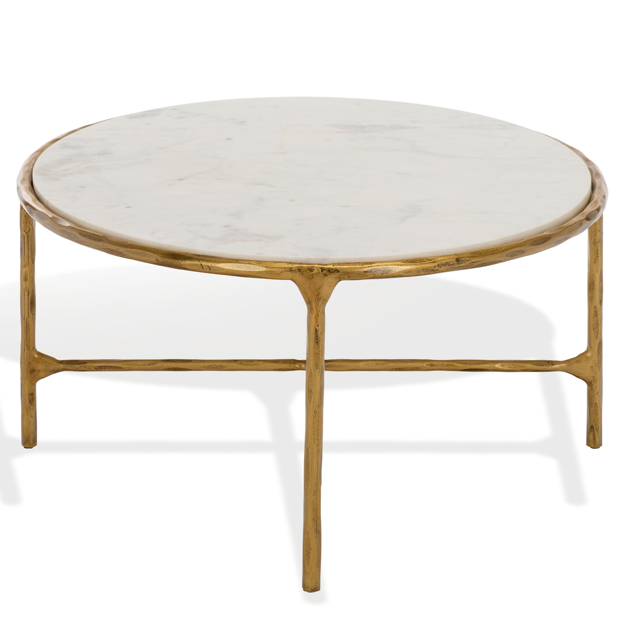 Evelynn Coffee Table, White Marble, Brass