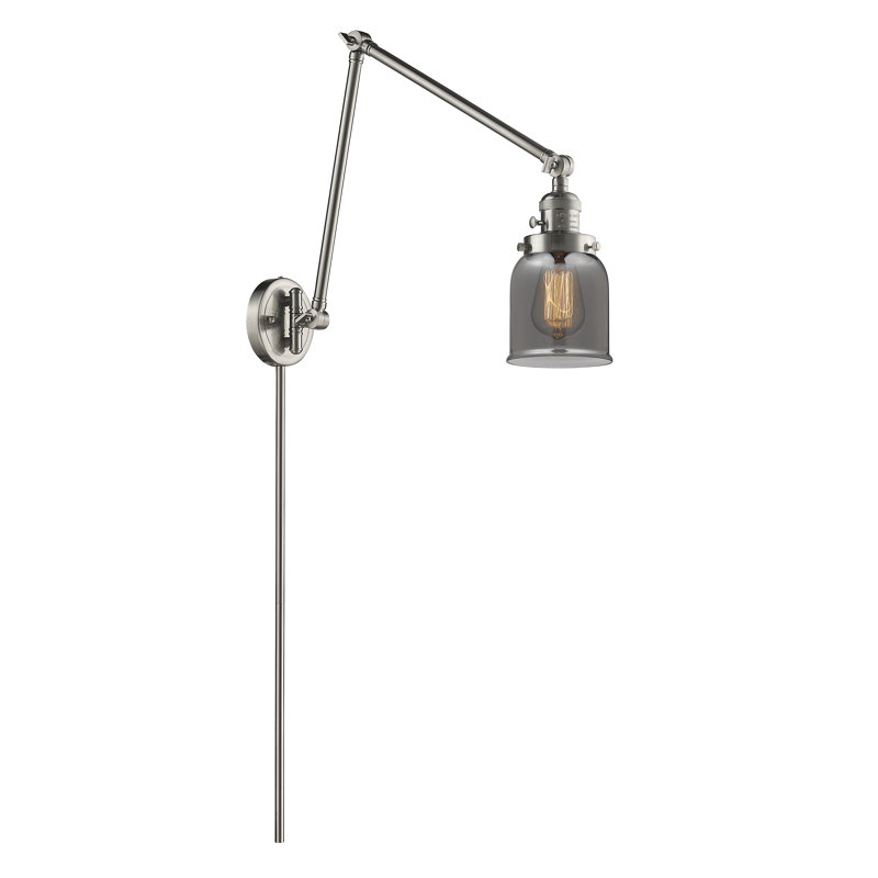 Norberto Swing Arm Sconce, Brushed Satin Nickel, Plated Smoked, 6 Watt Vinage LED Bulb