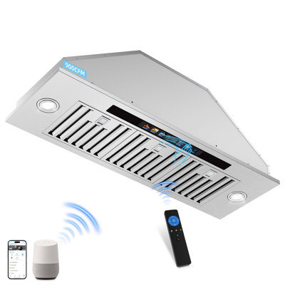 36 inch Stainless Steel Insert Range Hood,900 CFM Convertible Ductless/Ducted,4 Speed Gesture/Voice /Remote Control with with LED Lights