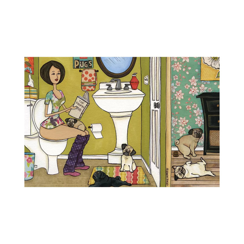 «The Poopin Pug» par Jamie Morath - peinture sur toile tendue, H 8 po x l 12 po x P 0,75 po