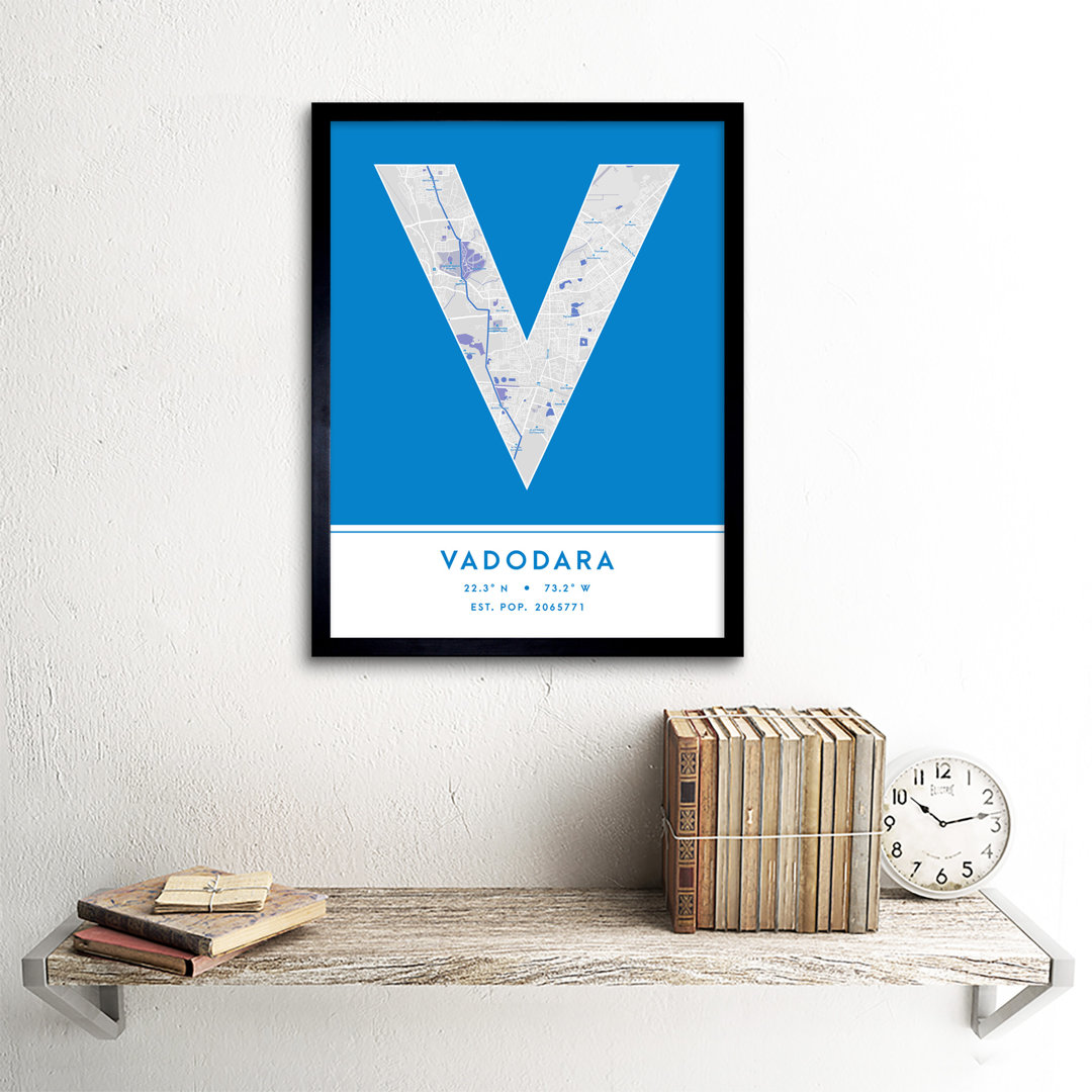 Vadodara City Map Vadodara Blue by Wee Blue Coo - Single Picture Frame Typography
