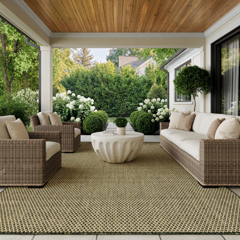 Hartigan Green Modern Indoor/Outdoor Rug, Rectangle 8' x 10'