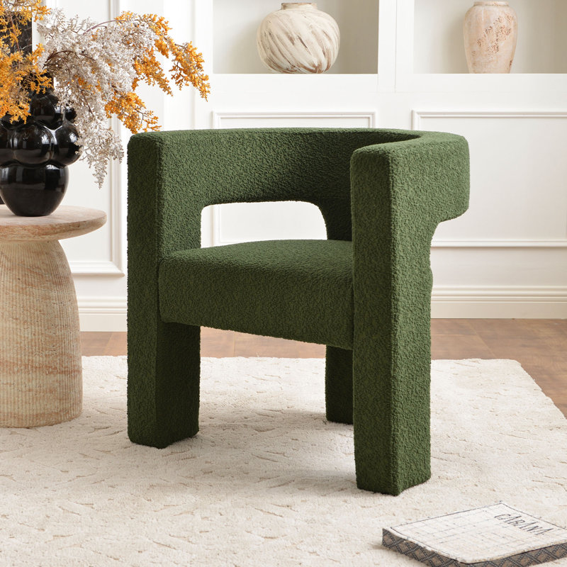 Brycie 28" W Boucle Square Armchair, Green Polyester Blend