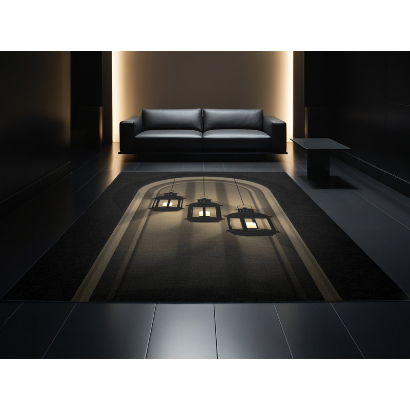 Soft Plush Fanelli Halloween Modern & Contemporary Abstract Area Rug in Black – Black Binding, 7x10