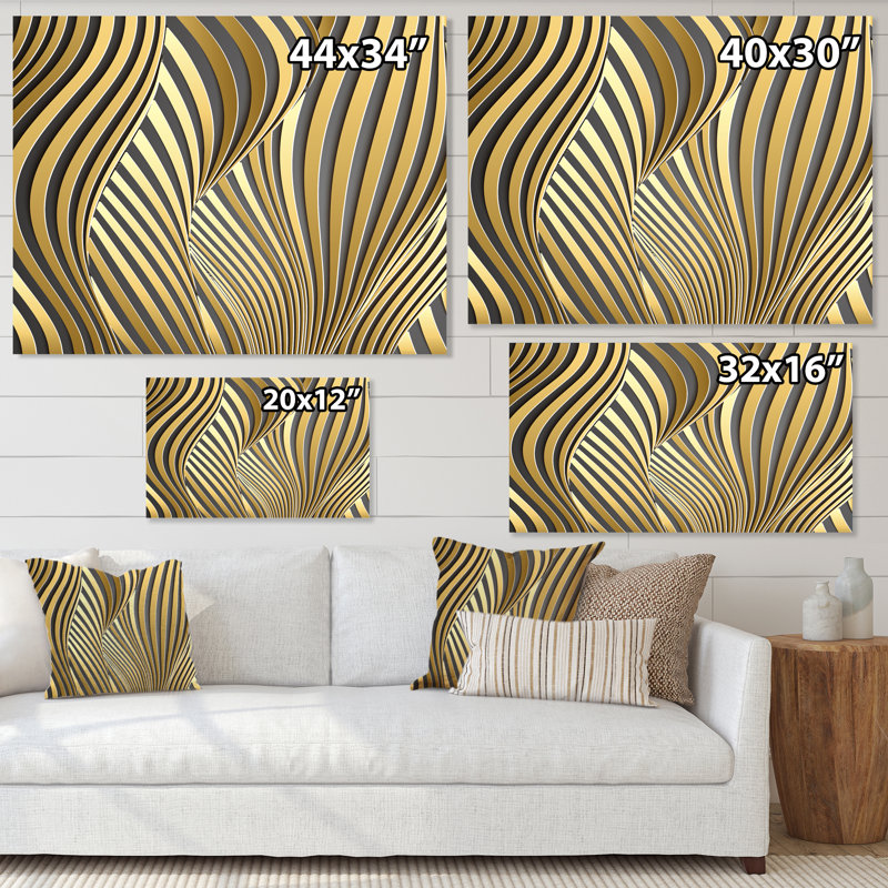 Wavy Luxury Gold Gradients I - peinture sur toile, H 24 po x l 32 po, Toile tendue
