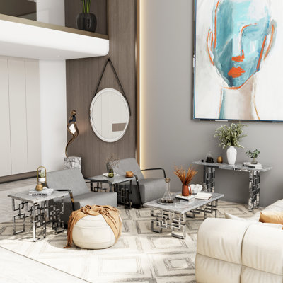 Grey And Silver End Table Set Of 2