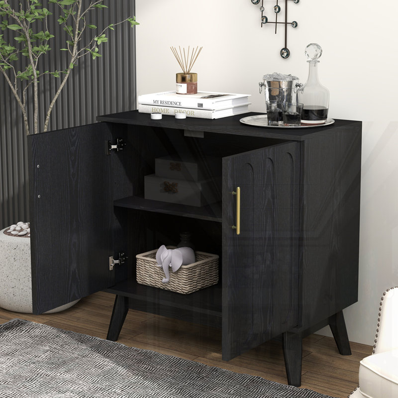 Mid Century Modern Fluted Sideboard Cabinet, Black