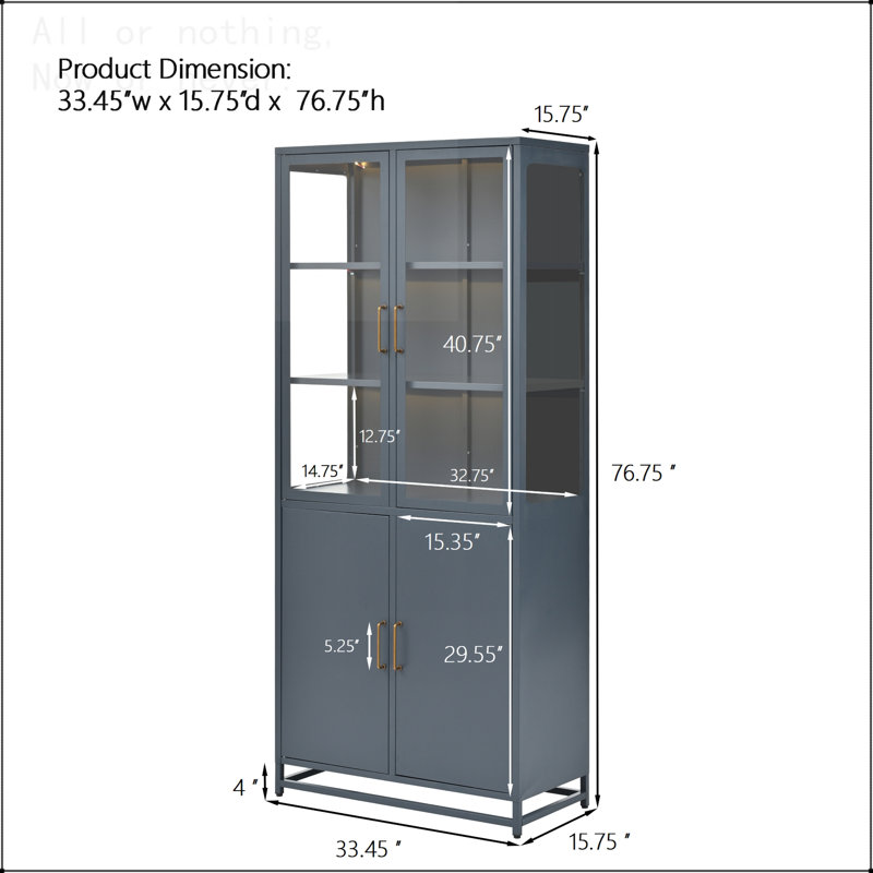 Vitrine haute en verre 76,75 po avec lumières DEL et verre à 3 côtés, Dark Blue