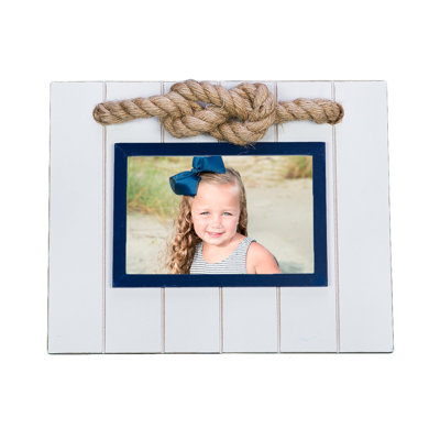 Navy Picture Photo Frame 5"X7" With Jute Rope Accent Wood Coastal Nautical Home Decor Decoration For Tabletop Display Wall