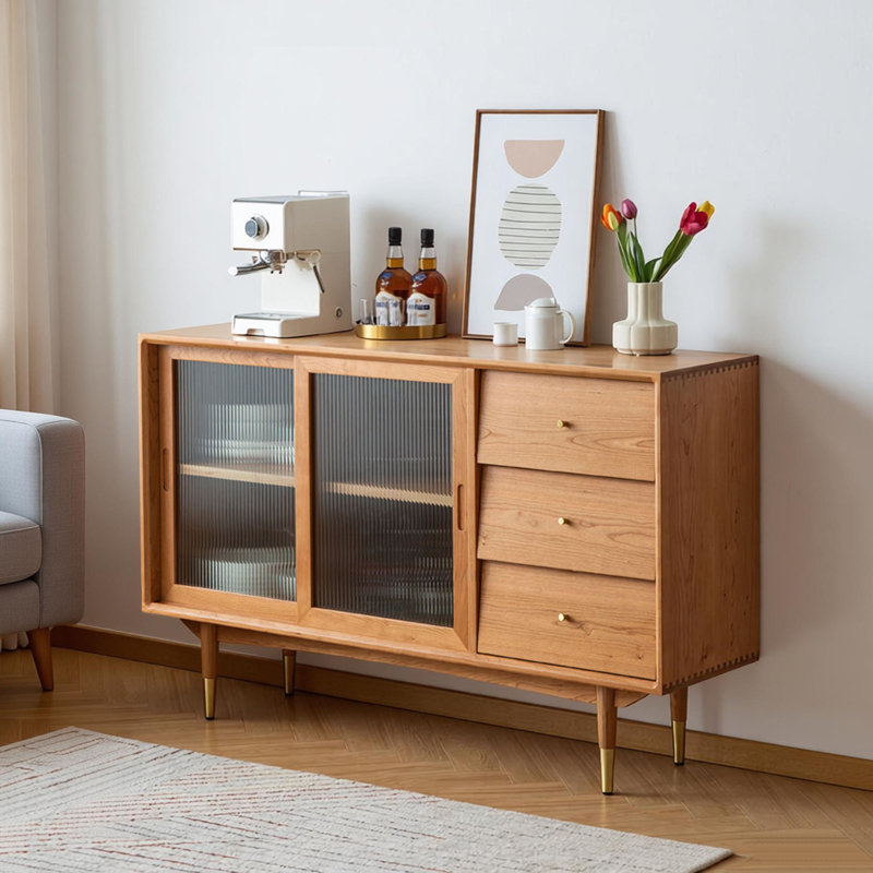 Solid wood multi-functional storage sideboard, 33.46" H x 55.11" W x 15.74" D