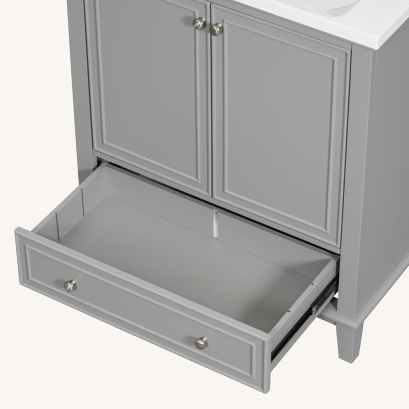 30" Bathroom Vanity Without Sink, Base Only, Multi-Functional Bathroom Cabinet With Doors And Drawer, Solid Frame And MDF Board, Grey