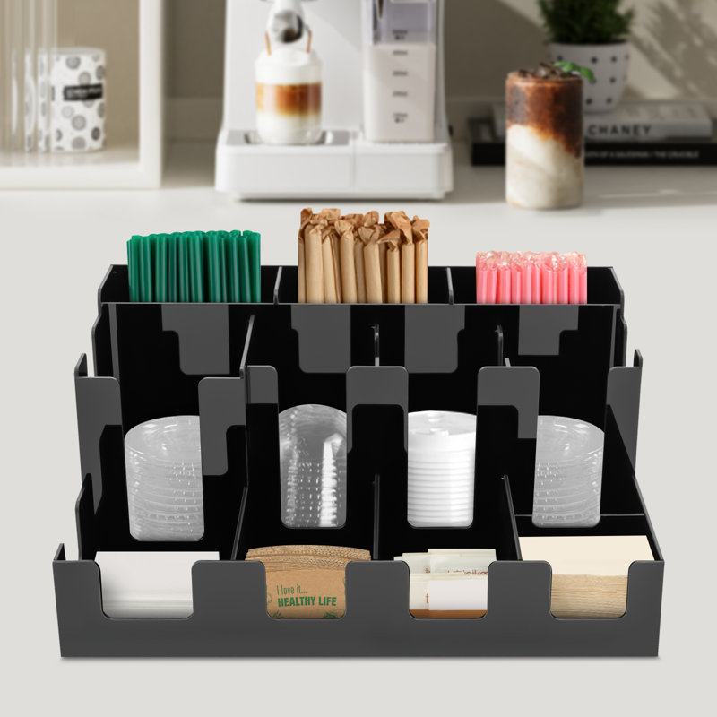  Rangement à 12 compartiments pour comptoir à café, Noir