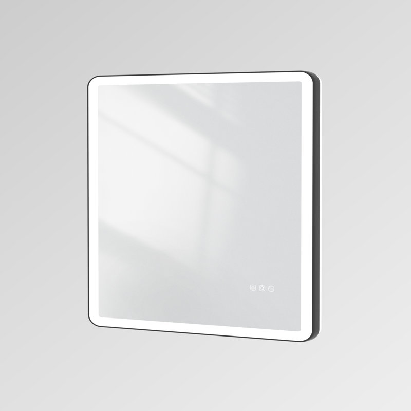 Natalin LED Wall Mirror, Matte Black, Square, 38" x 38" 