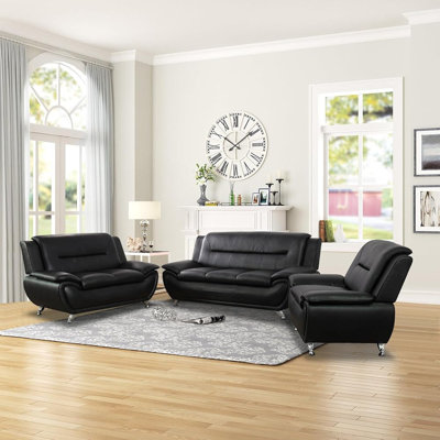 3-Piece Faux Leather Couch Living Room Sofa