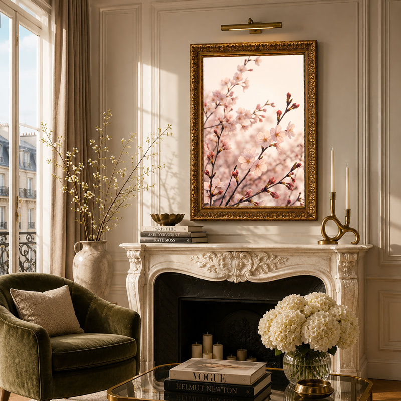 Art mural sur toile Branches et fleurs de cerisier rose pâle, 30"H x 20"W
